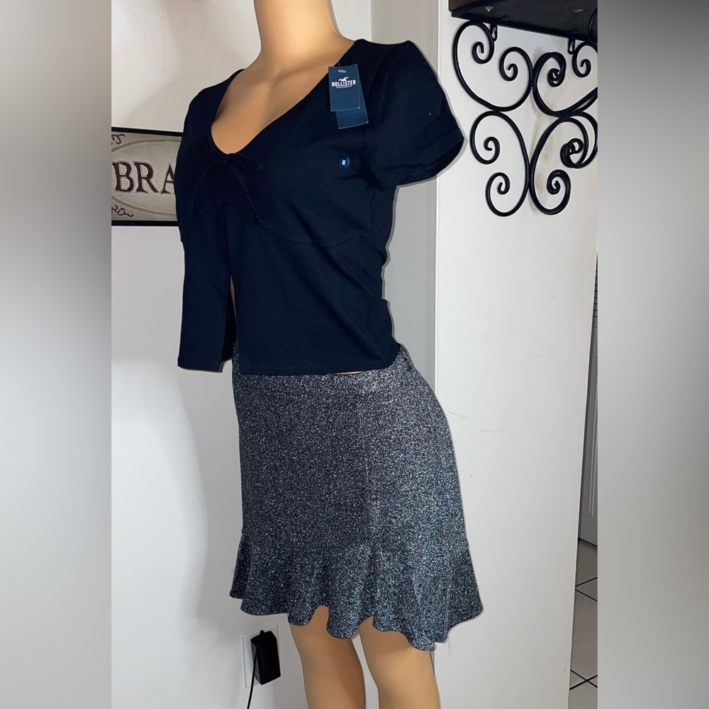 NWT Michael Kors sparkly black mini skirt size L flowy bottom